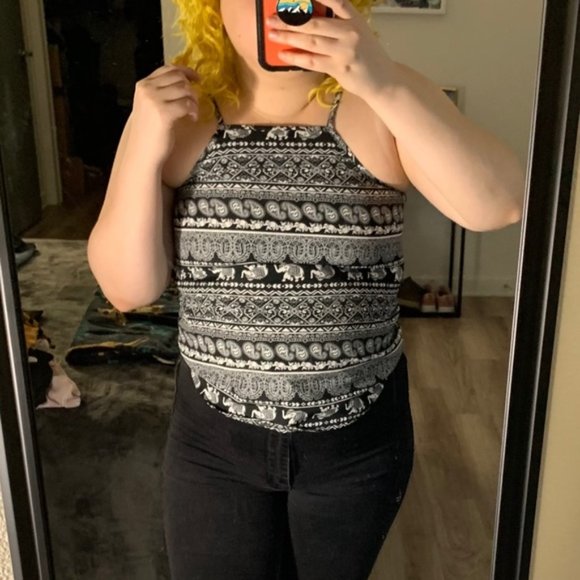 Elephant Boho Bandana Black White Halter Top Small - Picture 9 of 9
